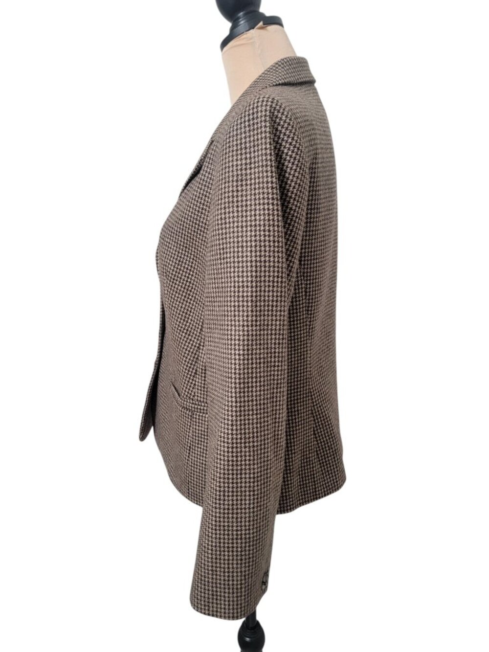 Talbots Size 10 Brown & Tan Structured Houndstooth Button Jacket - Picture 3 of 16